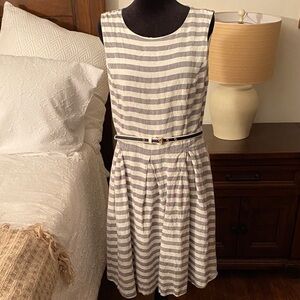 Nine West Gray and White Striped Midi Dress